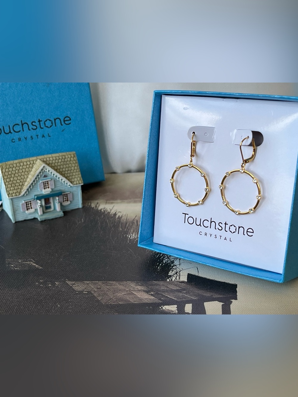 Touchstone Crystal Gold Hoop Earrings with Clear Crystals, BNIB - Picture 8 of 9